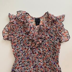 Anna Sui silk floral dress with ruffles and sheer skirt